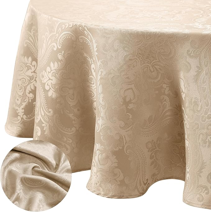 Elrene Home Fashions Caiden Elegance Damask Waterproof, Stain & Wrinkle Resistant Fabric Tablecloth, 60" x 84" Oval, Taupe