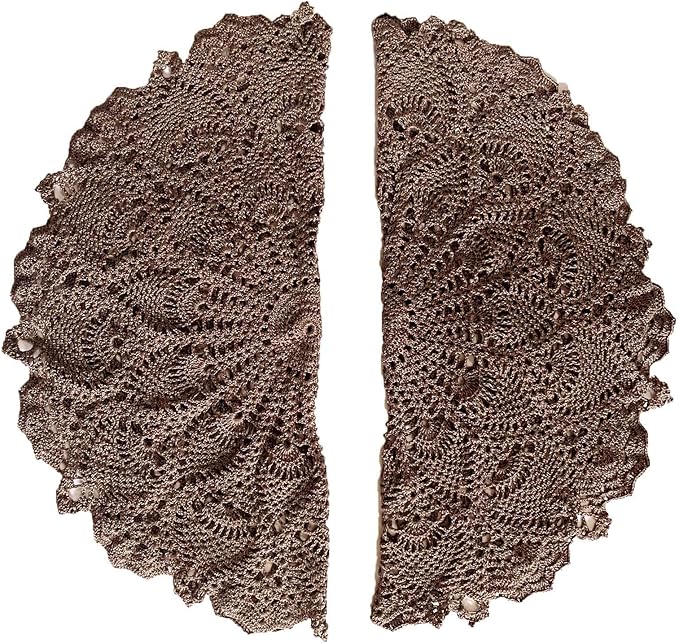 BIBITIME Lace Placemats Table Doilies Round Handmade Crochet Doily Kitchen Coffee Cup Mug Mats Dinner Place Mats (16 to 17.5 inches-2PCS, Coffee)
