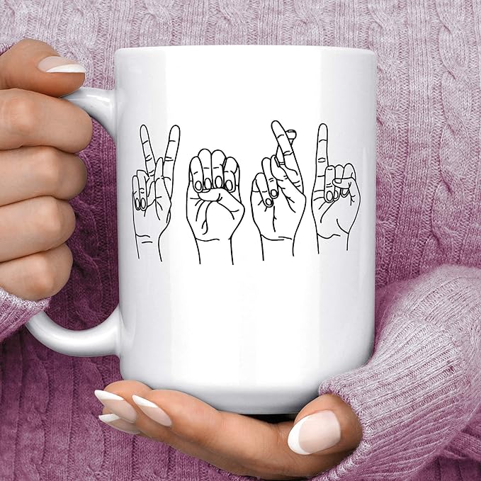 ASL Fingerspelling Name Personalized Ceramic Coffee Mug, 11 or 15 oz