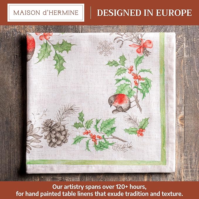 Maison d' Hermine Cloth Napkins Set of 4 100% Cotton for Thanksgiving Christmas Decorations Everyday Reusable Square Fall Napkins Cloth Washable Dinner Party (Christmas Dew, 20"x20")