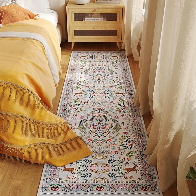 Rugcomf Runner Rug Washable Kitchen Runner 2'x 6'Runner Rug Floral Non-Slip for Entryway Indoor Soft Carpet Runner for Hallways, Kitchen, Laundry, Bedroom, Bathroom(Colorful)