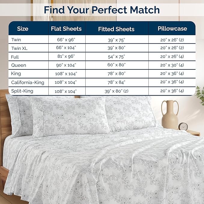 Casa Platino 100% Cotton Twin Sheet Set – 4 Piece Twin Sheet Set Twin with Crisp Cool & Soft Feel, with 15 Inch Deep Pocket Fitted Sheet, Breathable & Cozy for a Good Nights Sleep – Ashpetal