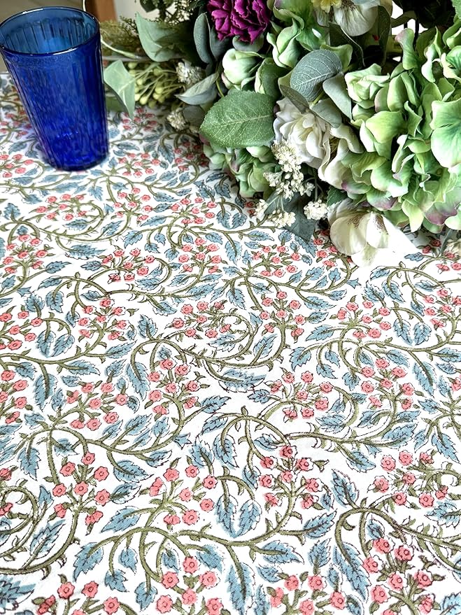 ATOSII Kalina 100% Cotton Round Tablecloth, Handblock Print Floral Table Cloth for Kitchen Dining Linen I Parties, Weddings, Outdoors, Christmas I Fall Home Decor 72" Inches Round