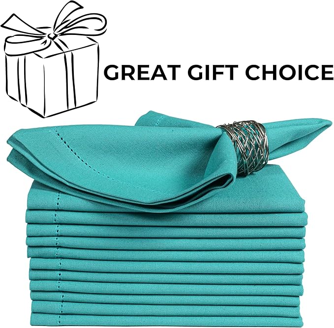 Homidate Cotton Cloth Dinner Napkins Set of 12 – 18x18 Latigo Bay Teal with Hemstitched Mitered Corners – Machine Washable Reusable Napkins for Weddings, Parties & Daily Use