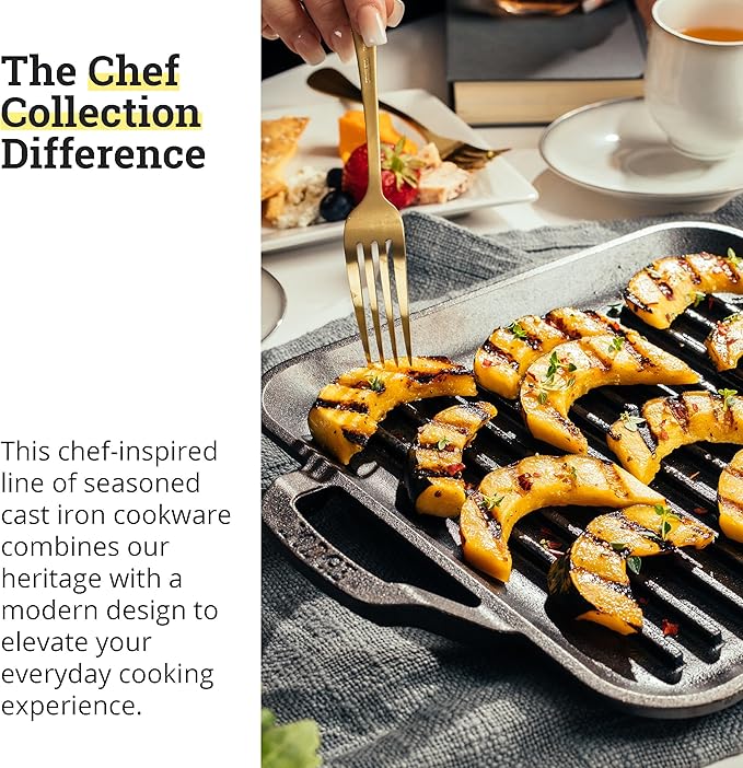 Lodge 11" Cast Iron Square Grill Pan - Chef Collection - Pre-Seasoned Cast Iron Pan - Versatile Cooking - Indoor & Outdoor Use - Incredible Heat Retention