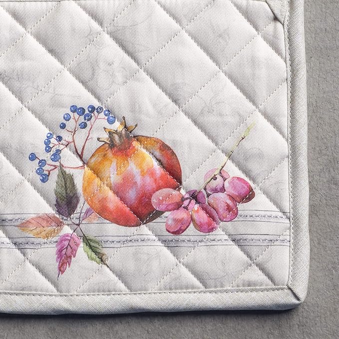 Maison d' Hermine Pot Holders Set 100% Cotton Heat Resistant Potholders 8" x 8" Hot Pads with Loop for Thanksgiving Christmas Decorations BBQ Baking Handling Hot Pans (Pack of 2, Fruit D'Hiver)