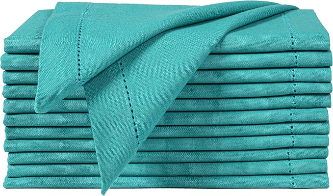 Homidate Cotton Cloth Dinner Napkins Set of 12 – 18x18 Latigo Bay Teal with Hemstitched Mitered Corners – Machine Washable Reusable Napkins for Weddings, Parties & Daily Use