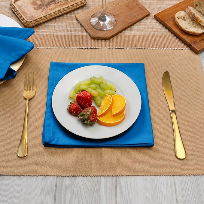 Blue Needles Solid Cloth Napkins Set of 12 Royal Blue 100% Cotton Dinner Napkins 18x18 inches - Soft, Reusable, Absorbent & Washable Linen, Ideal for Wedding Events, Parties & Everyday Use
