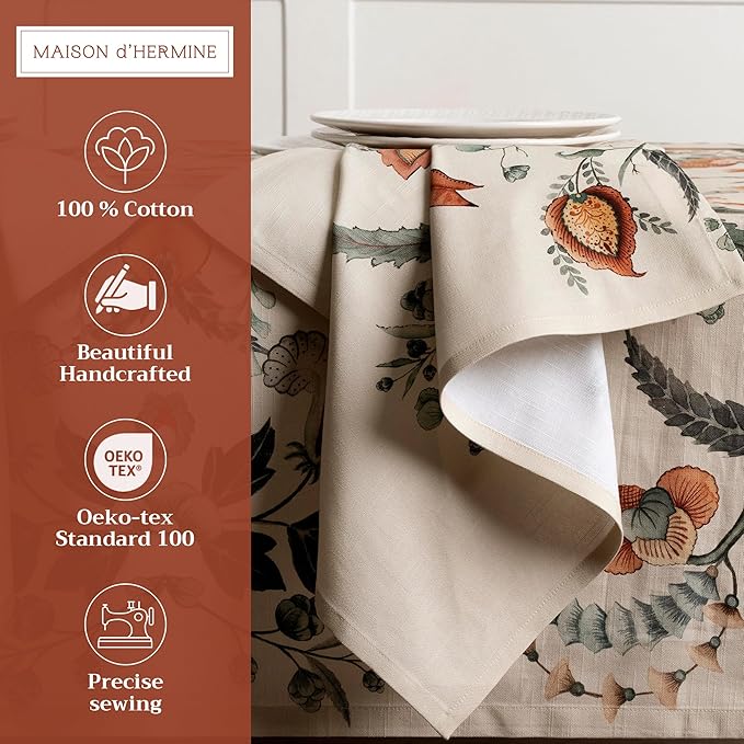 Maison d' Hermine Cloth Napkins Set of 4 100% Cotton for Thanksgiving Christmas Decorations Everyday Reusable Square Fall Napkins Cloth Washable Dinner Party (Dalida, 20"x20")