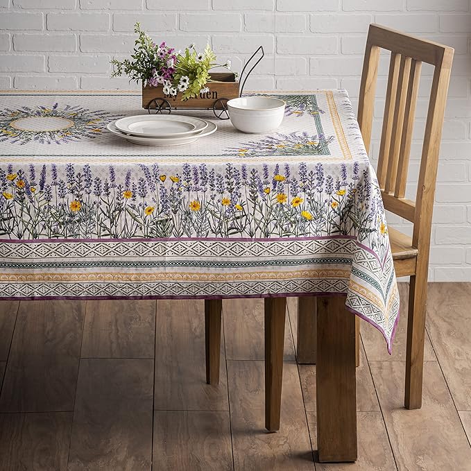Maison d' Hermine Table Cloth Rectangle Table 100% Cotton 70 x 108 Inches Tablecloth Reusable Decorative for Dining Room Farmhouse Home Valentines Day Decorations Spring Summer - Fanny Lavender