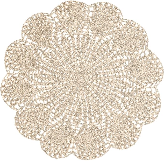 BIBITIME 11.8 in to 13.8 in Round Flower Lace Doilies Vase Mats Kitchen Tablecloth Dish Plate Mat Handmade Crochet Table Doily Placemats (Beige,1PC)