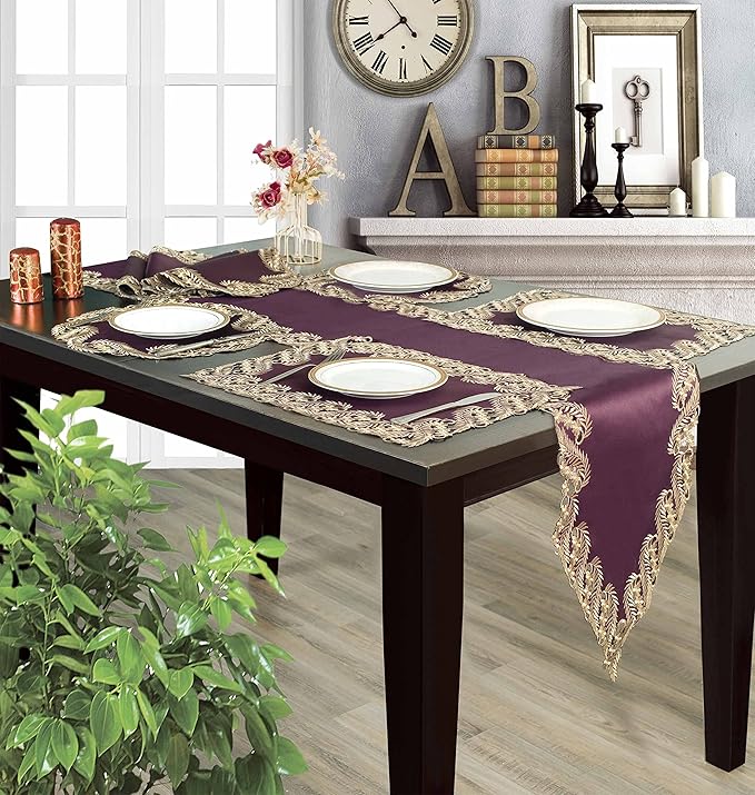 Decozen Set of 12 Doilies for Table, Lace Doilies - Rustic, Crochet, Farmhouse, Kitchen, Dining Table Centerpiece Decor - Round Christmas Placemats for Home 15 inch Gold Plum, The Anyce Collection