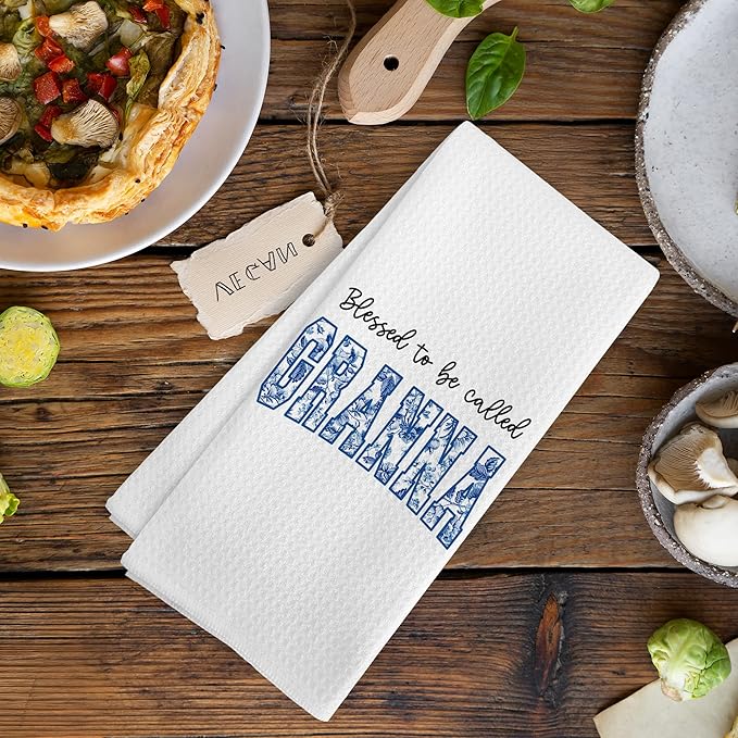 Blessed to be Called Granna Gifts for Grandma from Grandkids, Mothers Day Christmas Birthday Kitchen Gifts for Granna, Chinoiserie Grandma Kitchen Dish Hand Tea Towels for Bathroom, 16x24Inch
