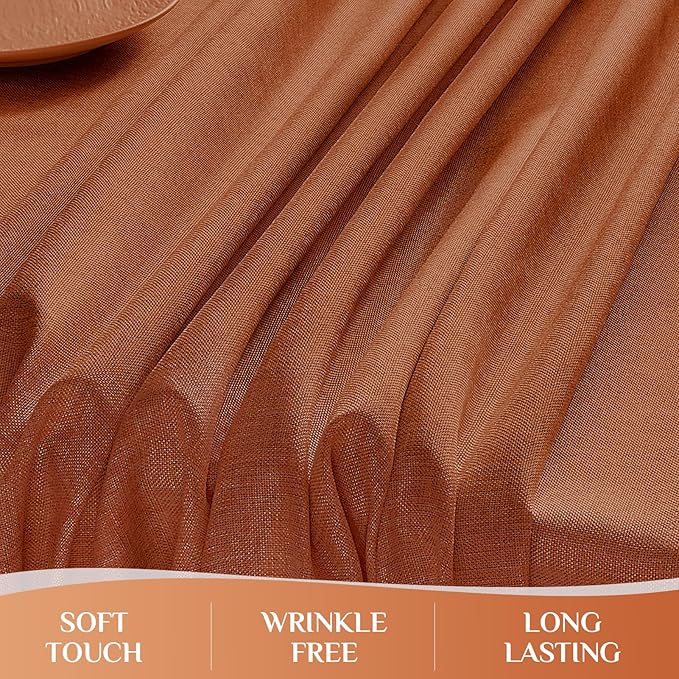 Softalker Fall Linen Textured Rectangle Tablecloth, Thanksgiving Waterproof Farmhouse Burlap Table Cloth, Stain Resistant Table Covers for Kitchen Dining Holiday Party (52 x 70, Burnt Orange)