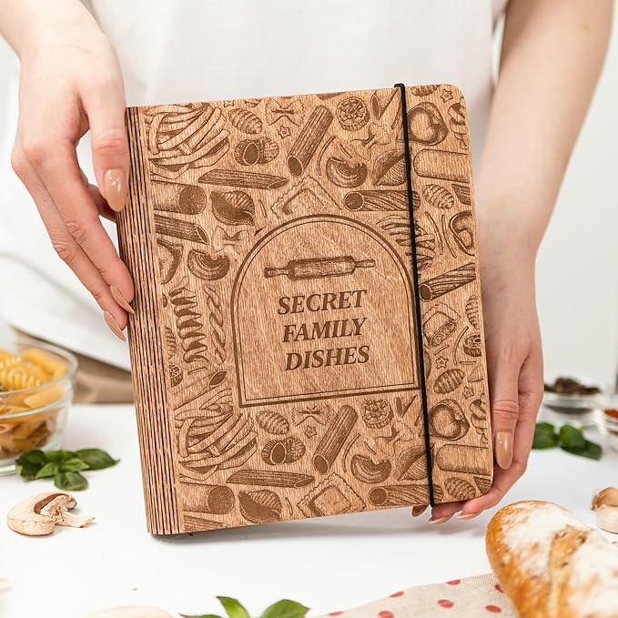 ENJOY THE WOOD Wooden Blank Recipe Book Binder - Personalized Recipe Notebook - Family Cookbook Journal Custom Sketchbook To Write In Organizer by Enjoy The Wood (Pasta, Small (A6))