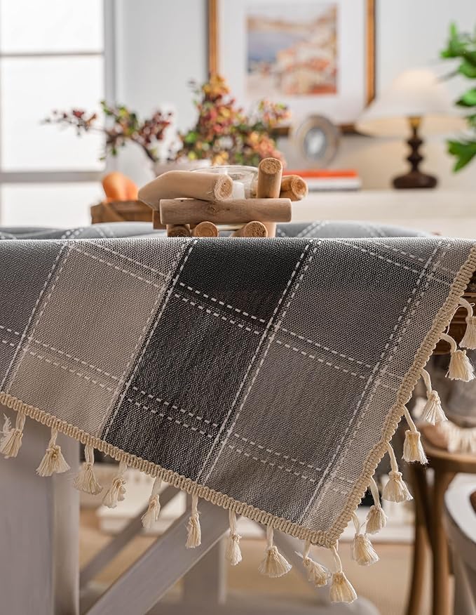 Neelvin Rustic Rectangle Checkerboard Burlap Thick Tablecloth Cotton Linen Table Linens Tablecloths Waterproof Wrinkle Free Table Cover for Kitchen Dinningg,55"x102",10-12 Seats