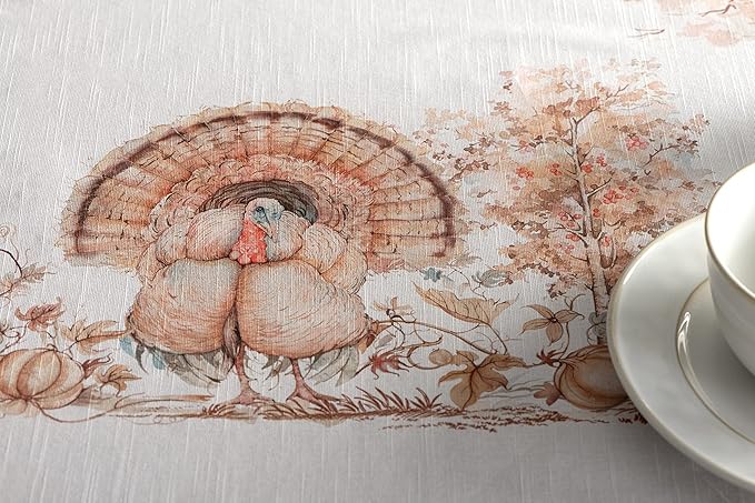 Maison d' Hermine Table Cloth Rectangle Table 100% Cotton 54 x 72 Inches Fall Tablecloth Reusable Everyday Use for Thanksgiving Christmas Decorations Dining Farmhouse Party (Giving Thanks)
