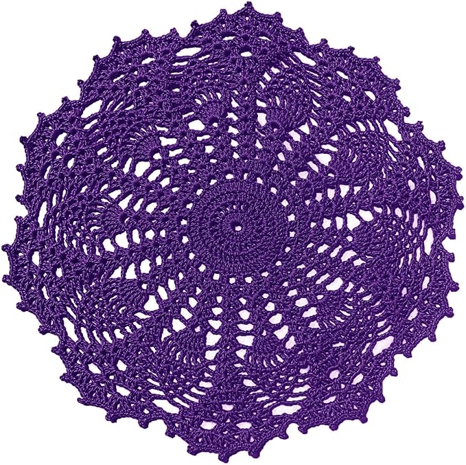 BIBITIME 2pcs 11 inches to 12 inches Lace Doilies Crochet Handmade Lace Coasters Round Placemat Rustic Table Doilies Decors for Kitchen Dining Room Party Dressers (Dark Purple)