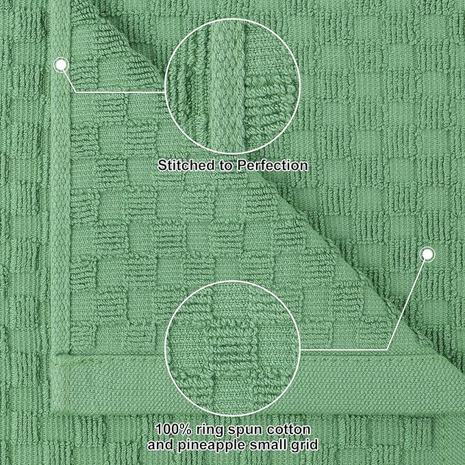 Homaxy 100% Cotton Kitchen Towels and Dishcloths Set, 12 x 12 & 15 x 25 Inches, Set of 8 Bulk Terry Cloth Dish Towels, Super Soft and Absorbent Hand Towel with Hanging Loop, Grass Green
