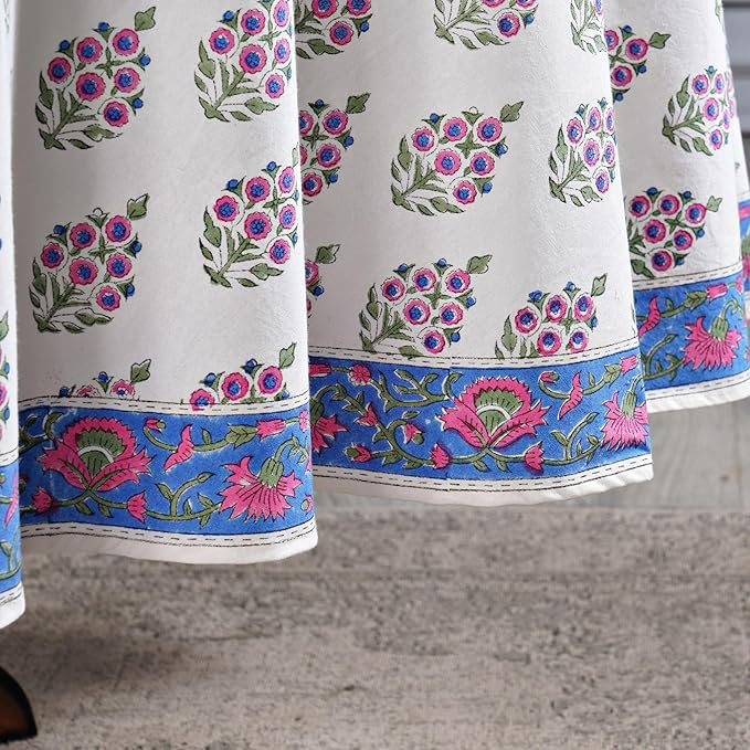 Ridhi Block Print Round Ruddy Blue Reusable Tablecloth 100% Cotton 132" Inch Decorative Table Cover eveyday Dining, Home, Party, Wedding, Farmhouse Gift for Spring, Easter, Valentine