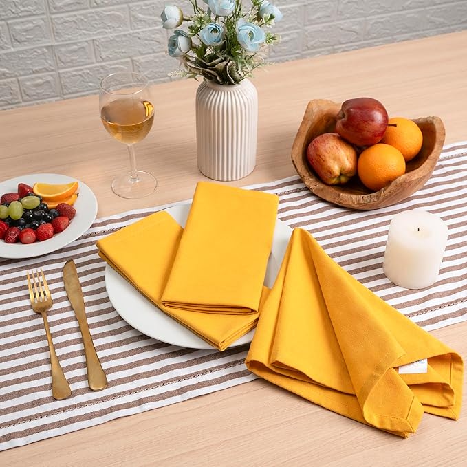 Blue Needles Solid Cloth Napkins Set of 6 Golden Yellow 100% Cotton Dinner Napkins 18x18 inches - Soft, Reusable, Absorbent & Washable Linen, Ideal for Christmas Events, Parties & Everyday Use