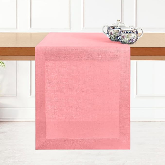 D'Moksha Homes Linen Table Runner 54 Inches - 100% Pure Linen Dusty Pink Table Runner 14 x 54 Inch for Dresser, Coffee Tables, Valentines, Spring, Easter - Machine Washable