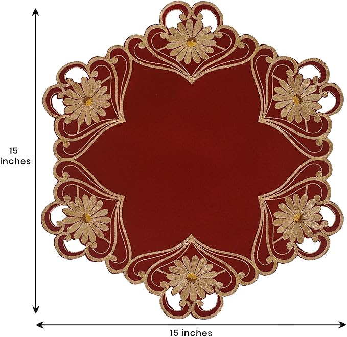 Decozen Set of 8 Doilies for Table, Lace Doilies - Rustic, Crochet, Farmhouse, Kitchen, Dining Table Centerpiece Decor - Round Christmas Placemats - 15 Inch Gold Red, The Imperial Collection