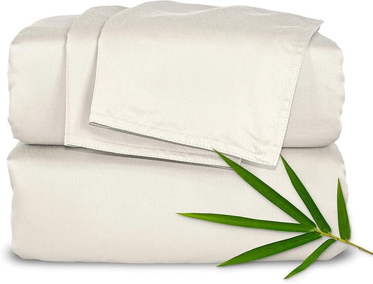Pure Bamboo Queen Sheets, Genuine 100% Organic Viscose Derived from Bamboo Bed Sheet Set, Luxuriously Soft & Cooling, Double Stitching, 2 Year Quality Promise (Queen, Ivory)