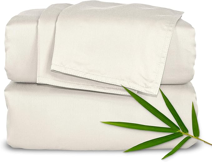 Pure Bamboo Twin Sheets, Genuine 100% Organic Viscose Derived from Bamboo Bed Sheet Set, Luxuriously Soft & Cooling, Double Stitching, 2 Year Quality Promise (Twin, Ivory)