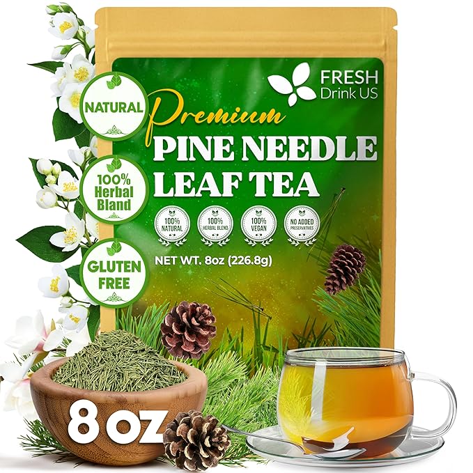 FreshDrinkUS, Premium 8oz Pine Needle Leaves Herbal Tea – Dried Loose Leaf Pine Needles – Naturally Fresh & Aromatic Caffeine-Free Herbal Tea. Sugar-Free. Vegan