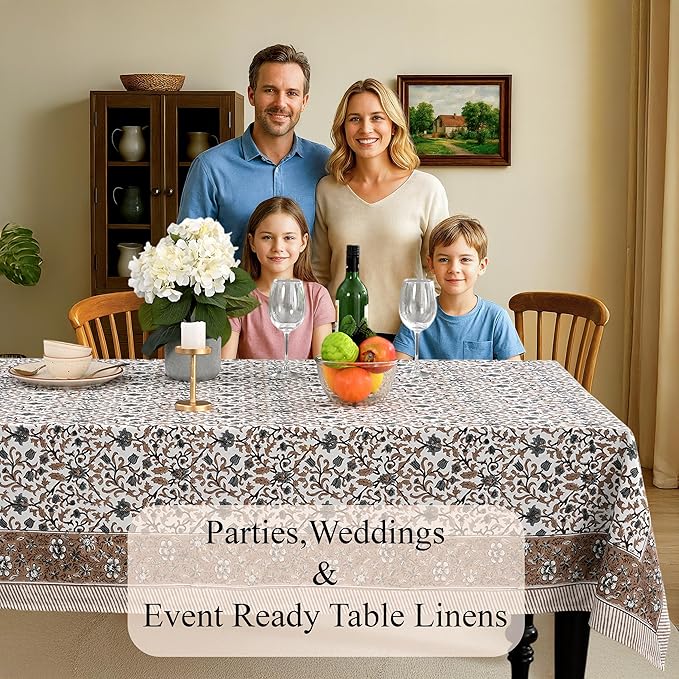 CPC Autumn Vine Tablecloth 100% Cotton 70x108 Inch Indian Block Print Rectangle Table Cover, Table Cloth for Gifting in Weddings, Halloween, Fall, Christmas, Thanksgiving