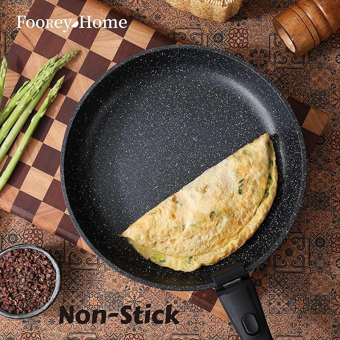 Black Pots and Pans Set Non Stick Removable Handle Ceramic Cookware Set Nonstick 9Pcs Dishwasher Oven Safe RV Kitchen Cooking Set Stackable Induction Cookware (Black, 9Pcs)