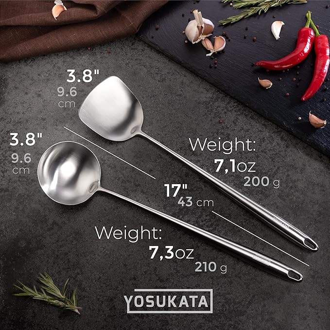 YOSUKATA Blue Round Bottom Wok Pan – 14" + Premium Wok Cover 14 inch Pan Lid +Set of 2 Heat-Resistant Tools