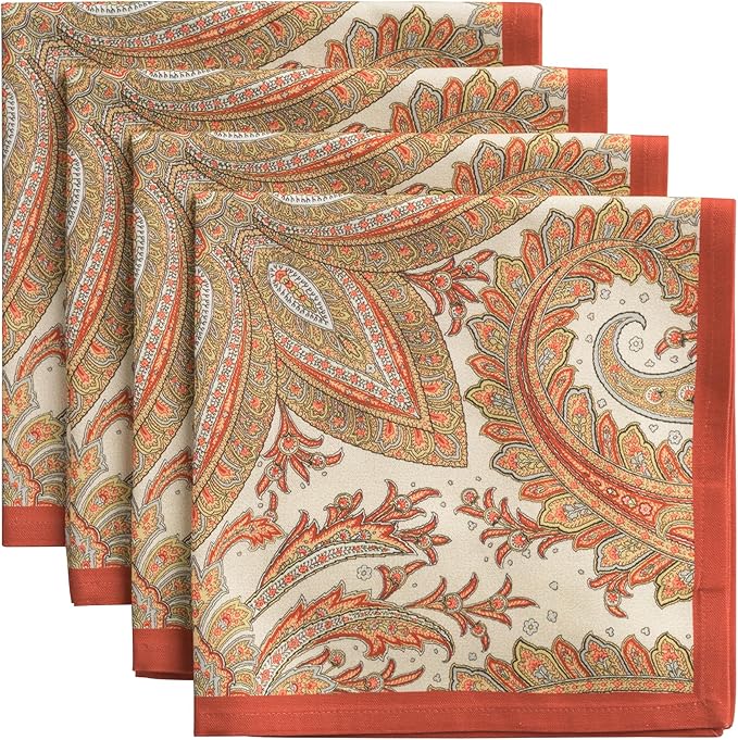 Maison d' Hermine Cloth Napkins Set of 4 100% Cotton Everyday Reusable Square Napkins Cloth Washable, Dinner, Party, Wedding, Restaurant (Kashmir Paisley, 20" x 20")