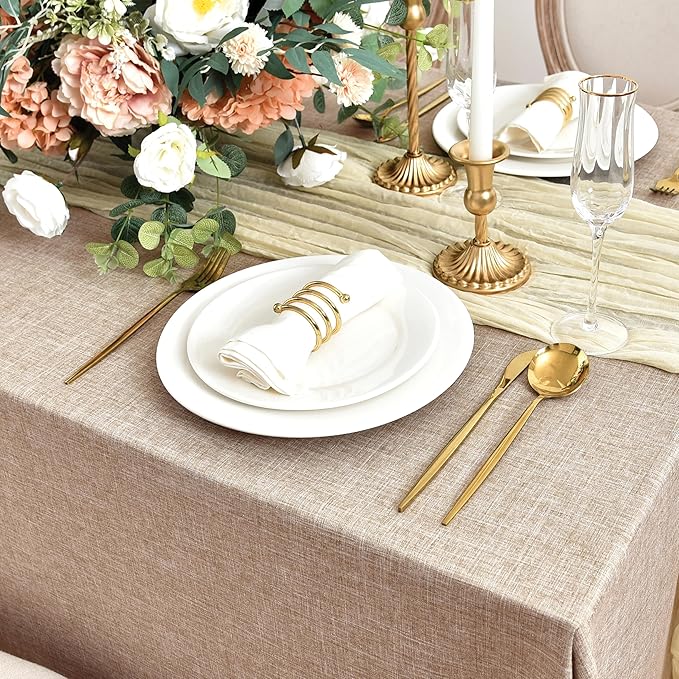 Fitable Faux Linen Tablecloths for Rectangle Tables: Water & Stain Resistant Farmhouse Table Cloth, Washable Burlap Textured Table Covers for Kitchen Dining Party(2 Pack, 52x70 Inch, Beige)