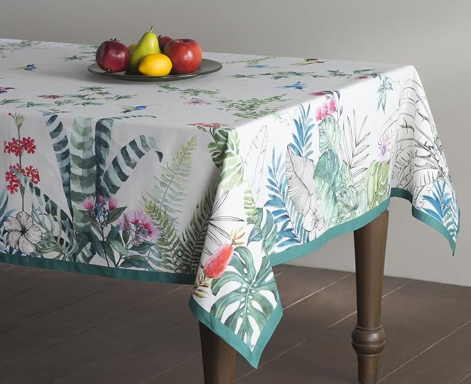 Maison d' Hermine Table Cloth Rectangle Table 100% Cotton 70 x 120 Inches Tablecloth Reusable Decorative for Dining Room Farmhouse Home Valentines Day Decorations Spring Summer - Tropiques