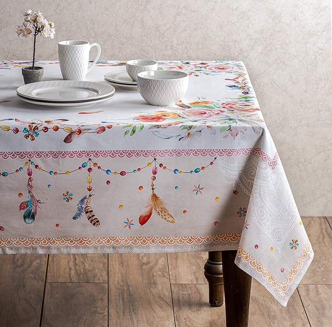 Maison d' Hermine Table Cloth Rectangle Table 100% Cotton 60 x 90 Inches Tablecloth Reusable Decorative for Dining Room Farmhouse Home Valentines Day Decorations Spring Summer - Ibiza - Beige