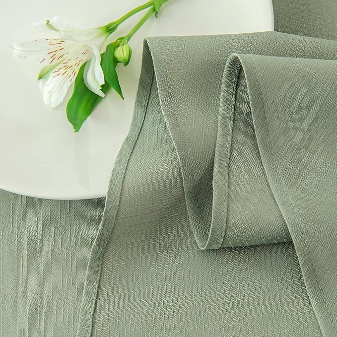 maxmill Round Linen Looking Textured Tablecloth Spill-Proof Wrinkle Free Soft Jacquard Table Cloth for Circular Table Cover, for Dining Room Buffet Banquet Parties Holiday Dinner, 70 Inch Sage Green