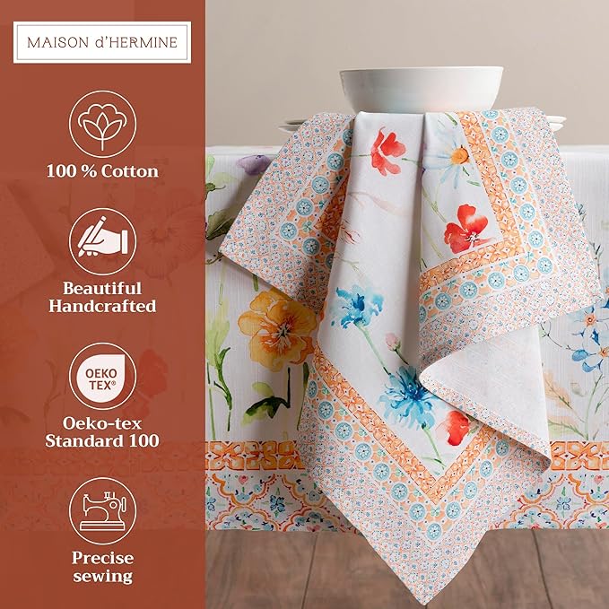 Maison d' Hermine Cloth Napkins Set of 4 100% Cotton Everyday Reusable Square Napkins Cloth Washable Dinner Party Wedding Restaurant Valentines Day Decorations Spring/Summer(Summer Whisper, 20" x 20")