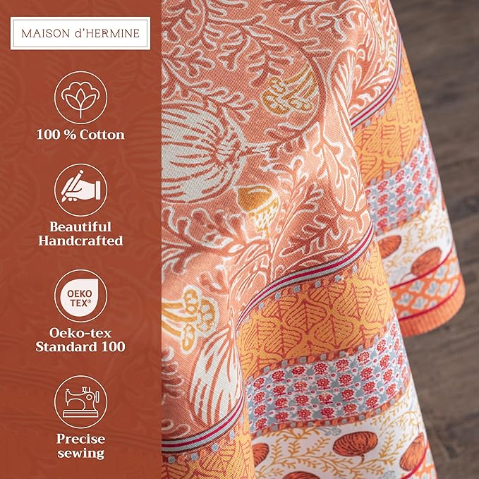 Maison d' Hermine Table Cloth Round Table 100% Cotton 69 Inches Fall Tablecloth Reusable Everyday Use for Thanksgiving Christmas Decorations Dining Farmhouse Party (Harvest Festival)