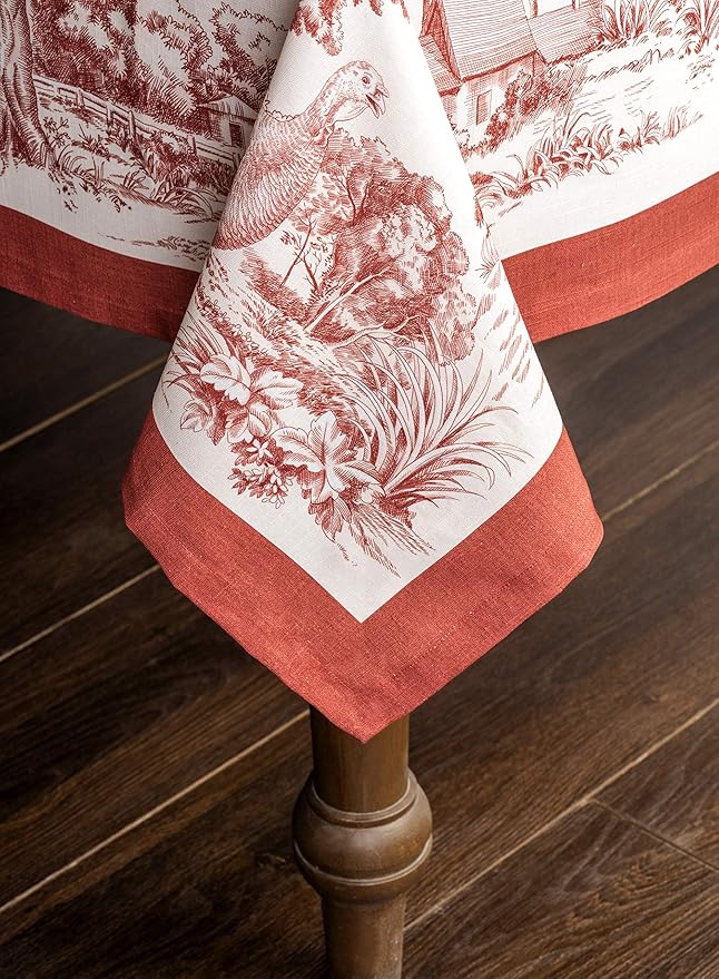 Maison d' Hermine Table Cloth Rectangle Table 100% Cotton 60 x 90 Inches Fall Tablecloth Reusable Everyday Use for Thanksgiving Christmas Decorations Dining Farmhouse Party (Holy Jouy - Red)