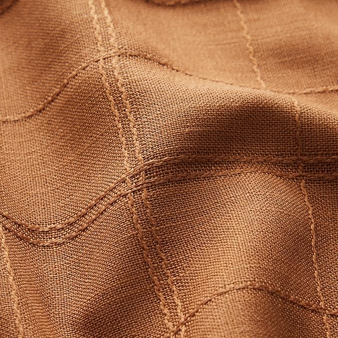 ZeeMart Linen Checked Table Cloth, Farmhouse Style Plaid Embroidered Caramel Tablecloth, Water Resistant Rectangle Table Cloth, Caramel 60x84 Inches