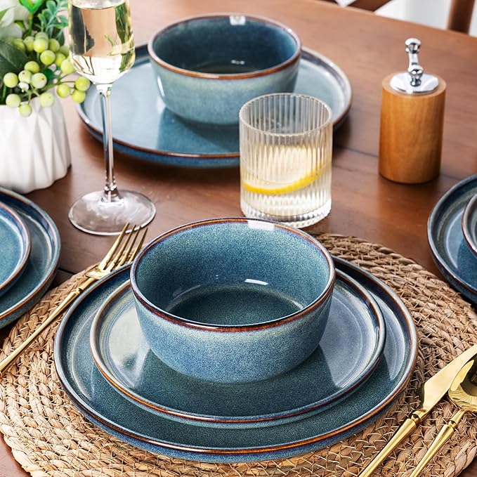 AmorArc Ceramic Dinnerware Sets for 4,Round Reactive Glaze Stoneware Plates and Bowls Set,Highly Chip and Crack Resistant Dishware | Dishwasher & Microwave Safe Dishes Set,Service for 8 (24pc)