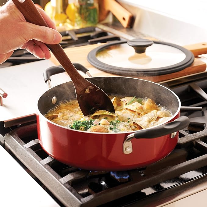 Tramontina Aluminum Non Stick 11-Piece Nesting Pots and Pans Set with Lids - Red, Kitchen Nonstick Cookware Set, Dishwasher and Oven Safe