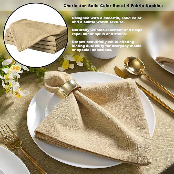 Spring & Easter Holiday Charleston Beige 52 x 70 inch Rectangle Fabric Tablecloth, Cotton Table Cover for Indoor Outdoor Dining, Machine Washable Solid Color Tablecloths for Everyday Use