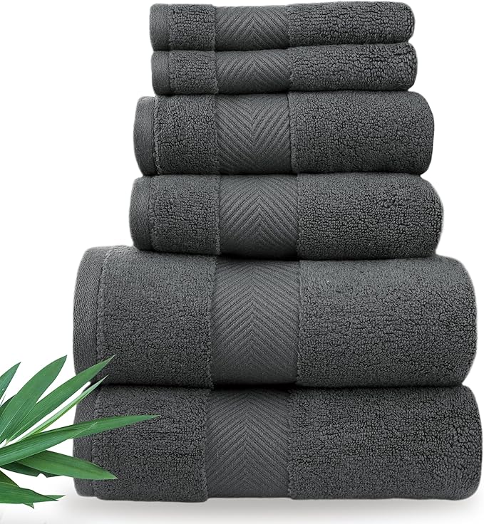Ultra Soft & Plush Viscose from Bamboo Bath Towels - 700 GSM Luxury Bath Towels - 6 Piece Set - Super Absorbent & Quick Drying (Granite Grey)