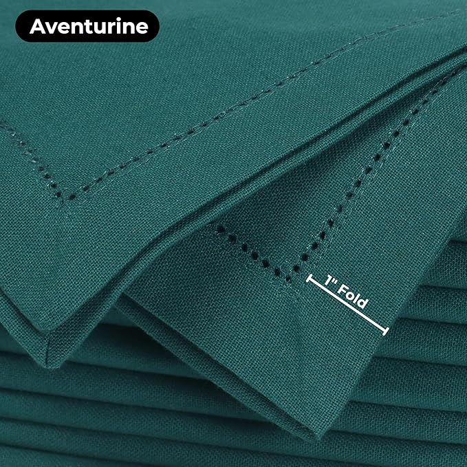 Homidate Hemstitched Cotton Dinner Napkins Set of 12 – 18x18 Aventurine Color – Machine Washable Fabric Napkins for Weddings, Special Events & Formal Dining