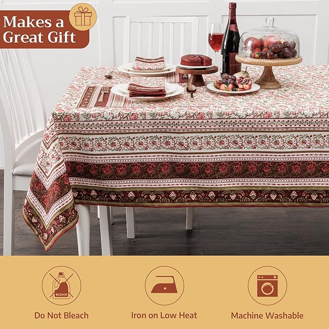 Maison d' Hermine Table Cloth Rectangle Table 100% Cotton 60 x 108 Inches Fall Tablecloth Reusable Everyday Use for Thanksgiving Christmas Decorations Dining Farmhouse Party (Reveillon Au Jardin)