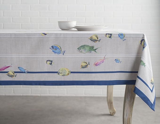 Maison d' Hermine Table Cloth Rectangle Table 100% Cotton 54 x 72 Inches Tablecloth Reusable Decorative for Dining Room Farmhouse Home Valentines Day Decorations Spring Summer - Poisson