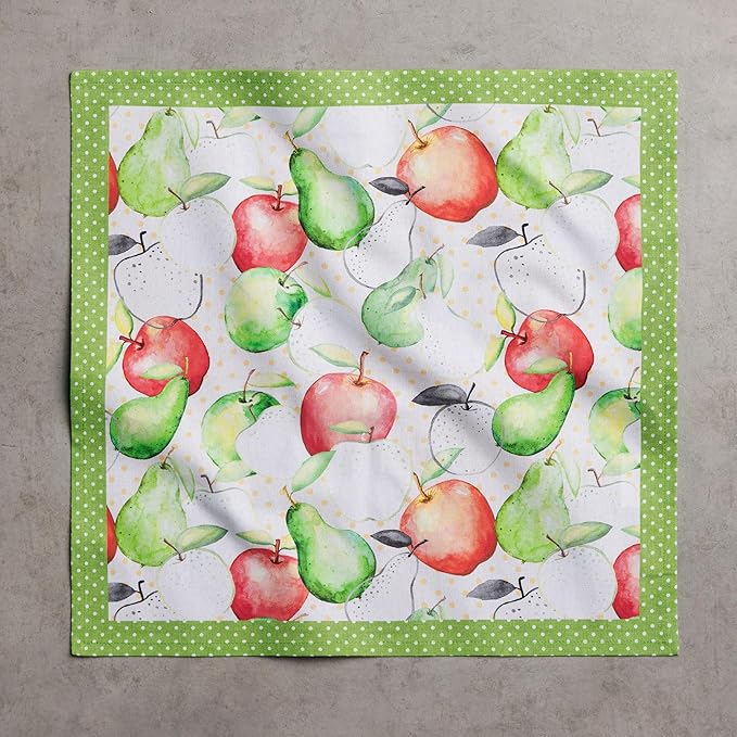 Maison d' Hermine Cloth Napkins Set of 4 100% Cotton Everyday Reusable Square Napkins Cloth Washable Dinner Party Wedding Restaurant Valentines Day Decorations Spring/Summer(Apples & Pears, 18" x 18")